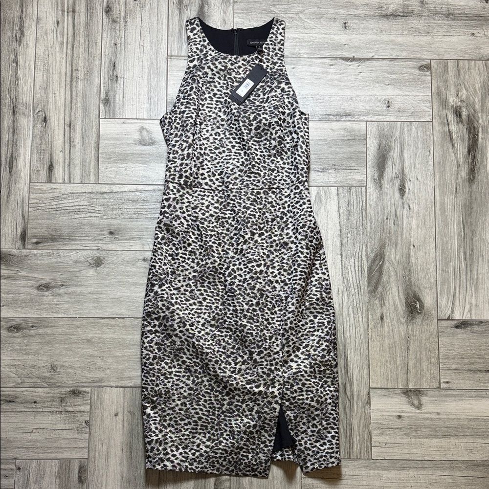 Banana Republic Animal Print Midi Dress - Black and Silver Size 6
